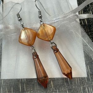 Amber colored drop pendant earrings